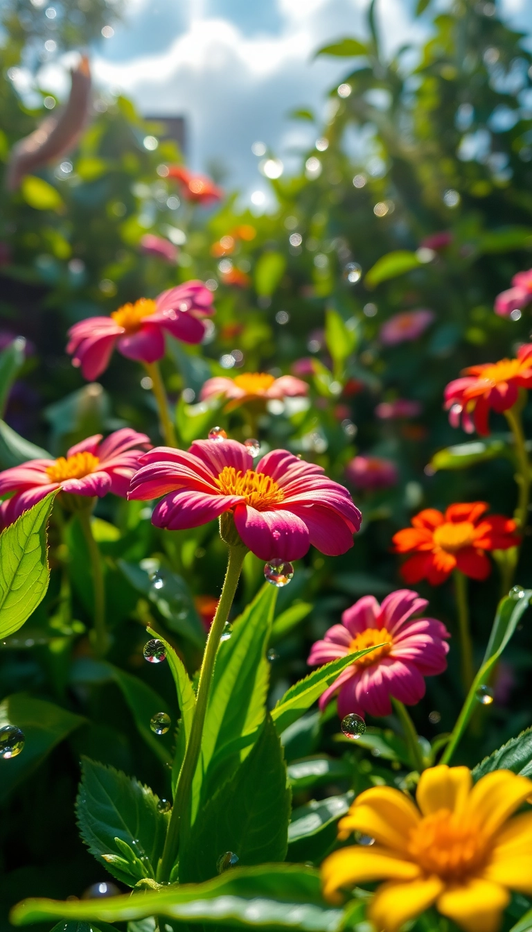 Best Serene AI Spring Rain Garden Phone Photogenic Wallpaper